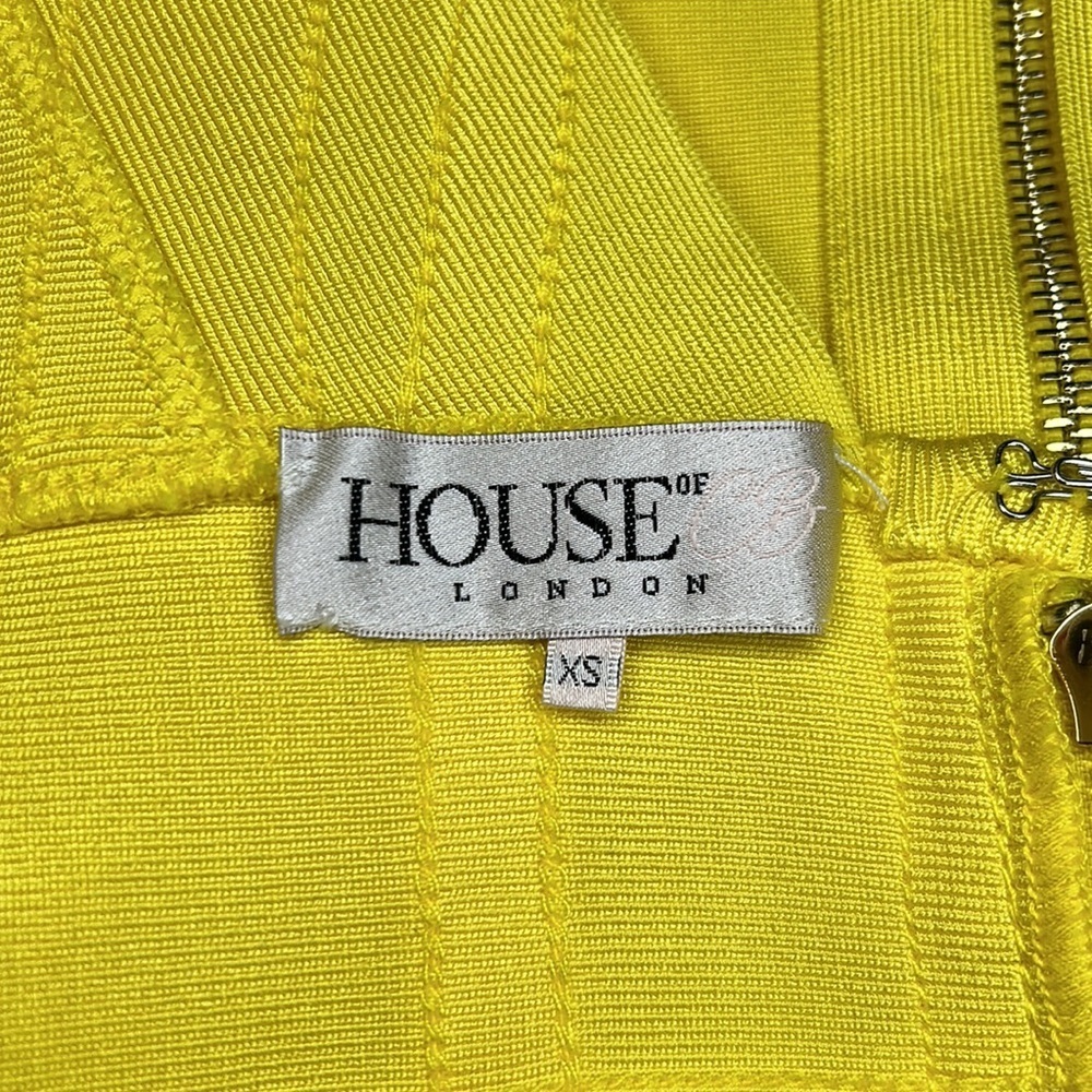House Of CB London Neon Yellow Bodycon Bandage Cocktail Dress Size XS - Picture 13 of 13